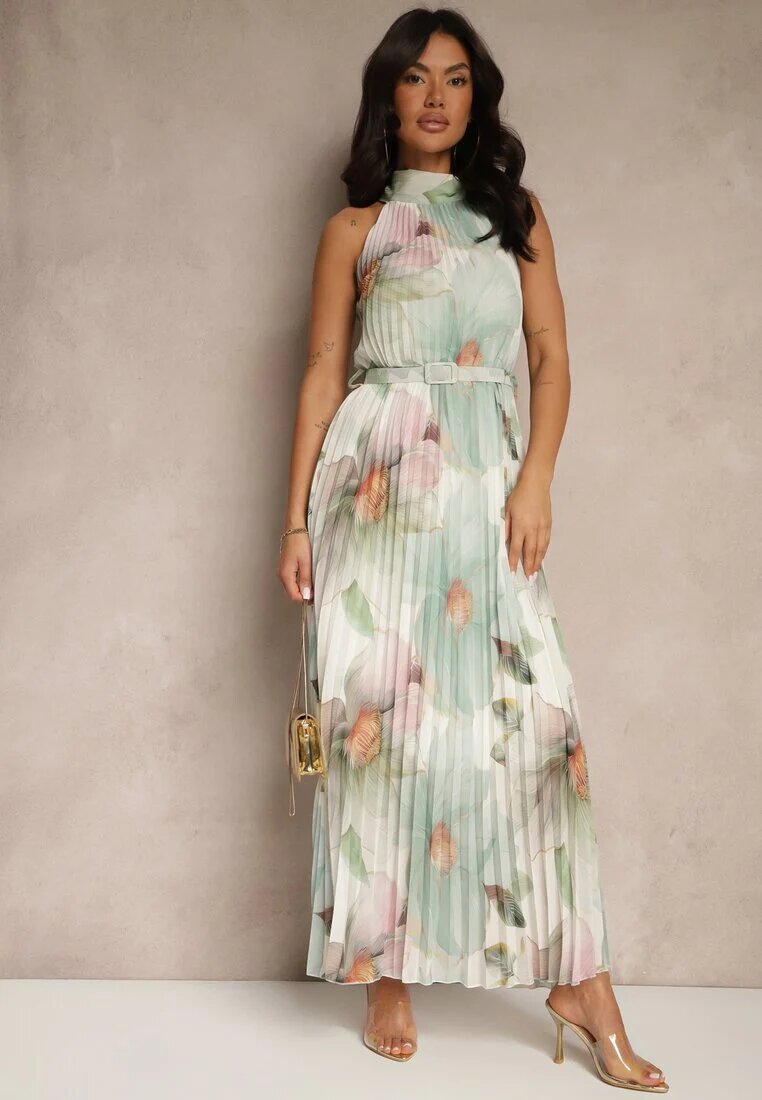 pretty Rochie Plisată Verde cu Cordon și Curea cu Cataramă Nitolia