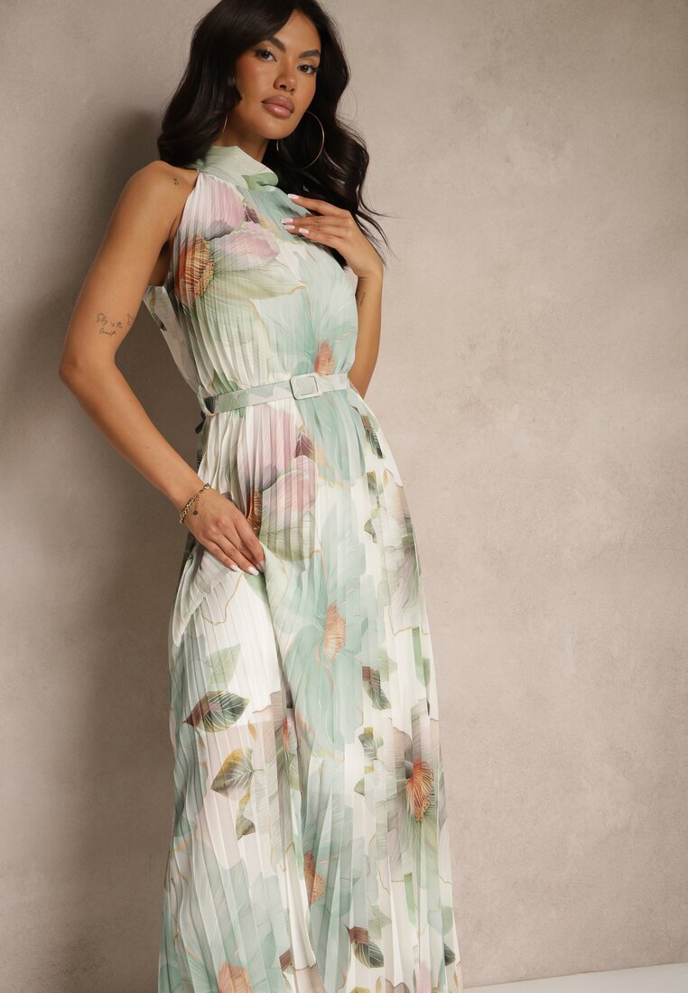 pretty Rochie Plisată Verde cu Cordon și Curea cu Cataramă Nitolia
