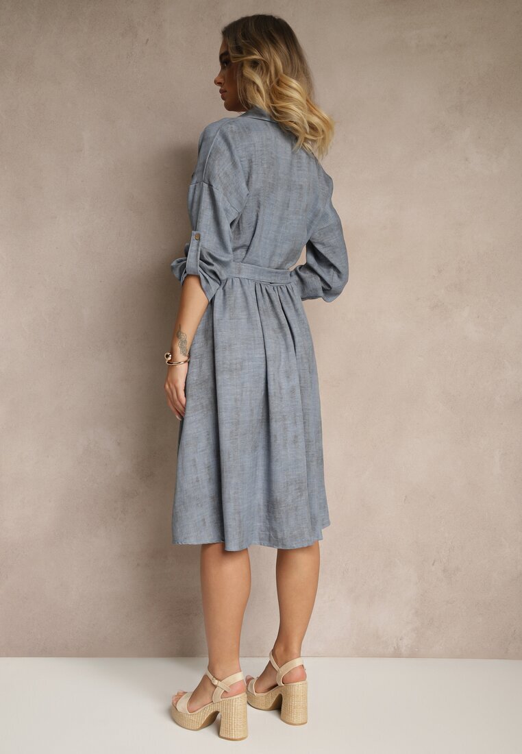 pretty Rochie tip cămașă albastră cu curea cu cataramă și buzunar Parmio