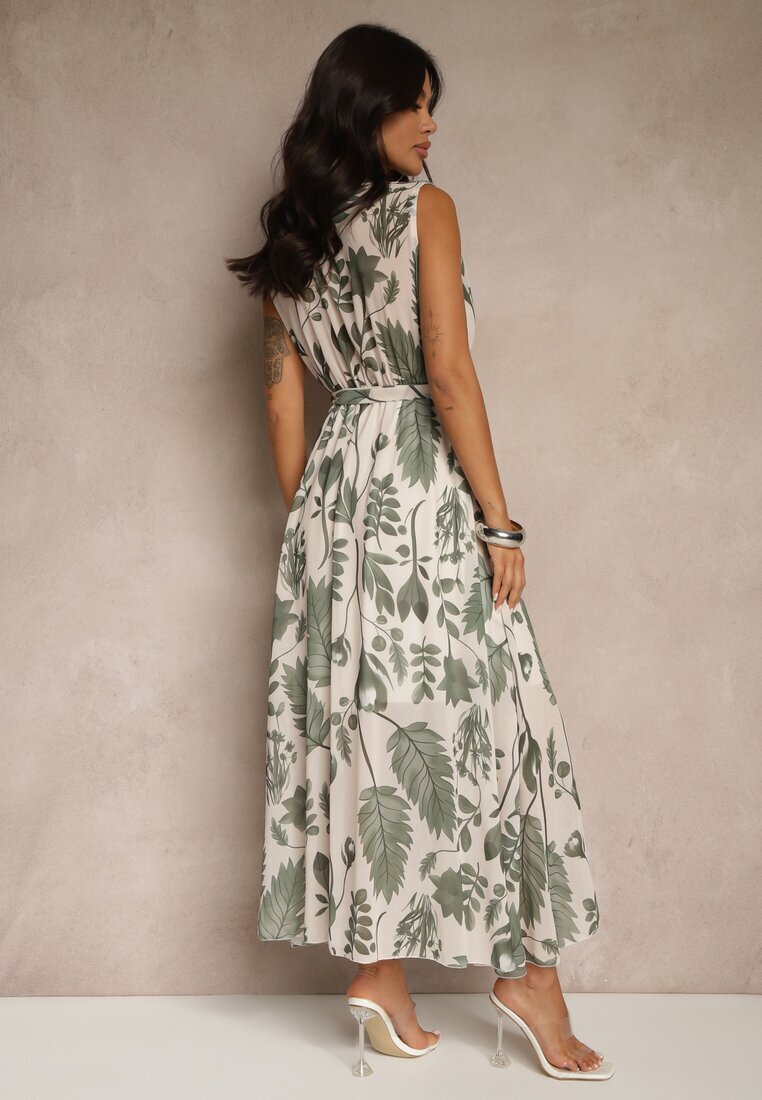pretty Rochie Verde cu viscoză cu decolteu petrecut și curea legată Natisolve