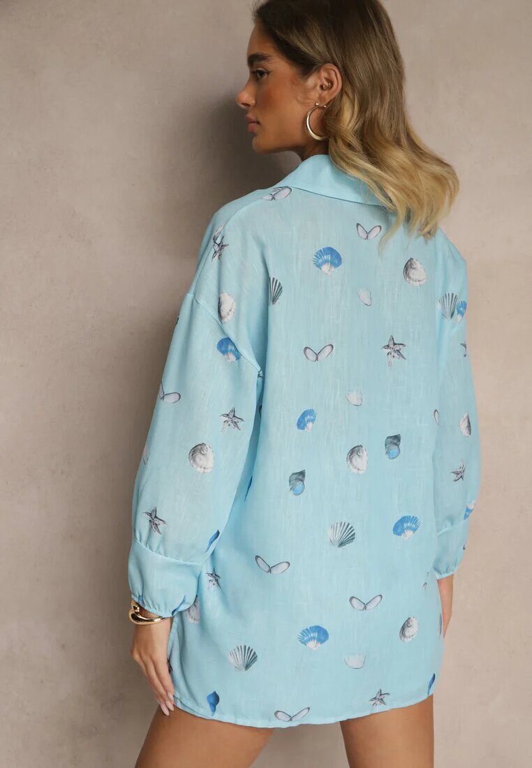 pretty Set Bleu deschis din Viscoză Cămașă și Pantaloni scurți cu Imprimeu Marin Reisoria