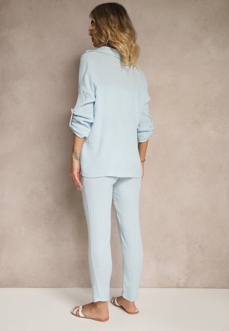 pretty Set de muselină din bumbac Albastru deschis Pantaloni și Cămașă cu mâneci reglabile Janalise