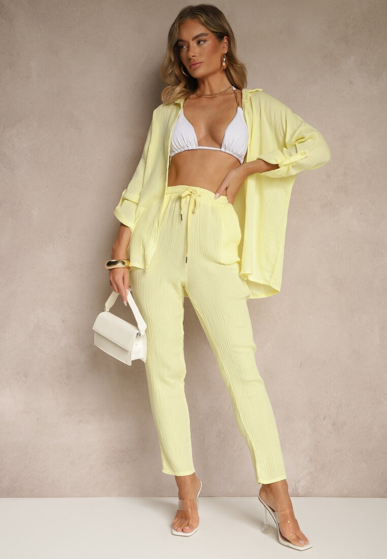 pretty Set Galben de Muselină din Bumbac Pantaloni și Cămașă cu Mâneci Reglabile Janalise