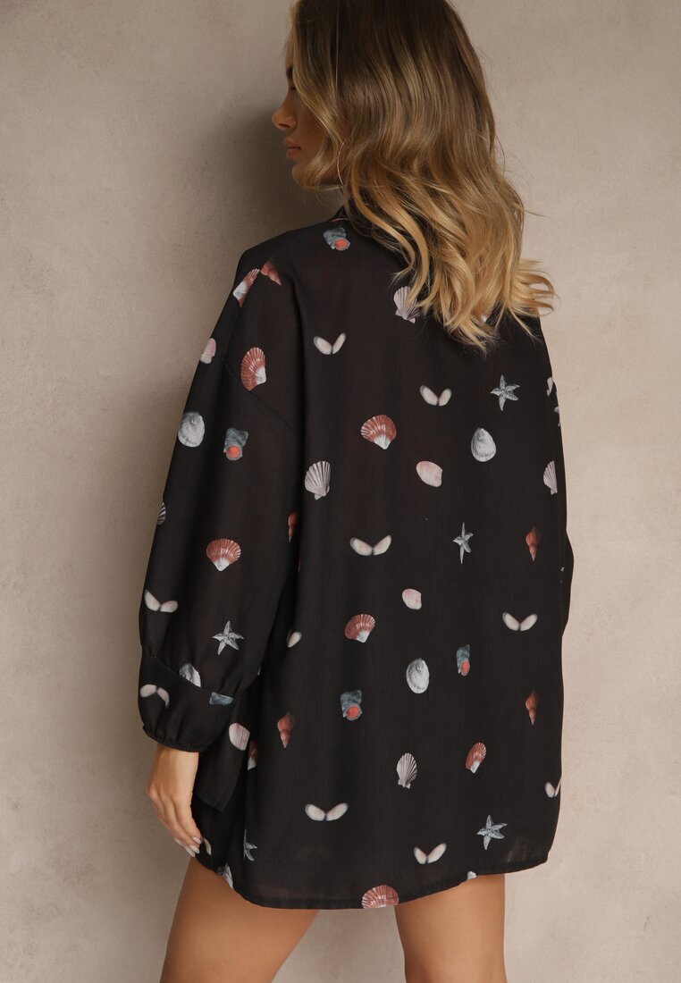 pretty Set Negru din Viscoză Cămașă și Pantaloni scurți cu imprimeu marin Reisoria