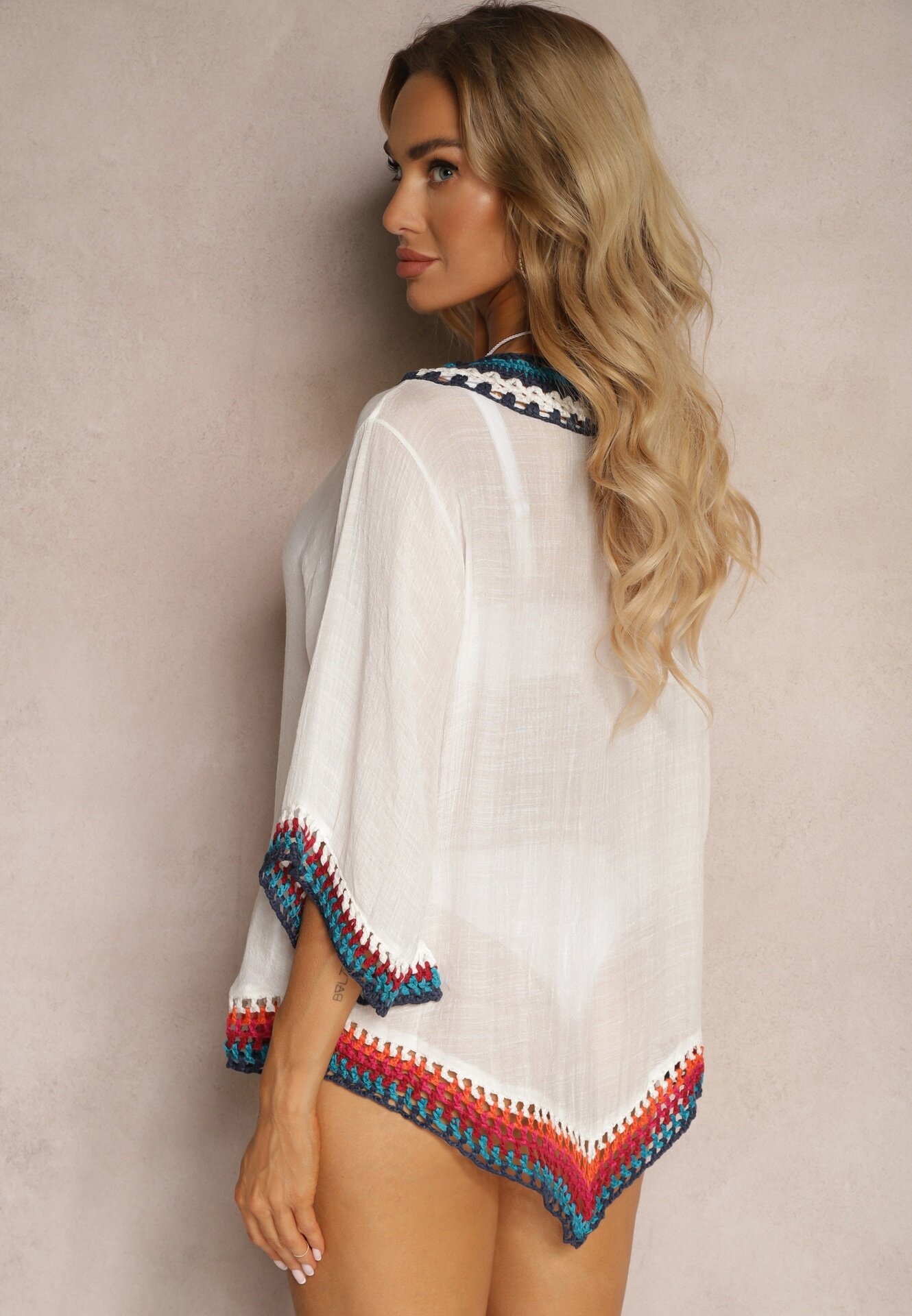 r&f fashion Bluză Albă Tip Narzută în Stil Boho cu Mânecă 3/4 Dimiara