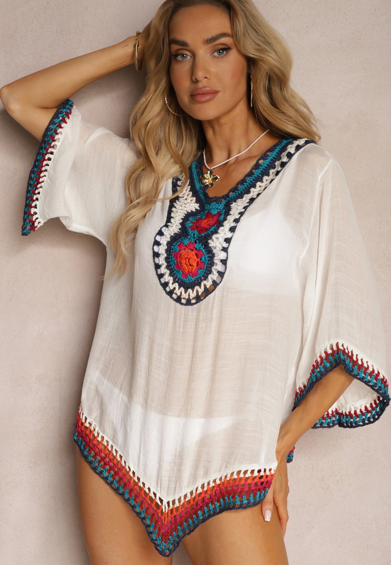 r&f fashion Bluză Albă Tip Narzută în Stil Boho cu Mânecă 3/4 Dimiara