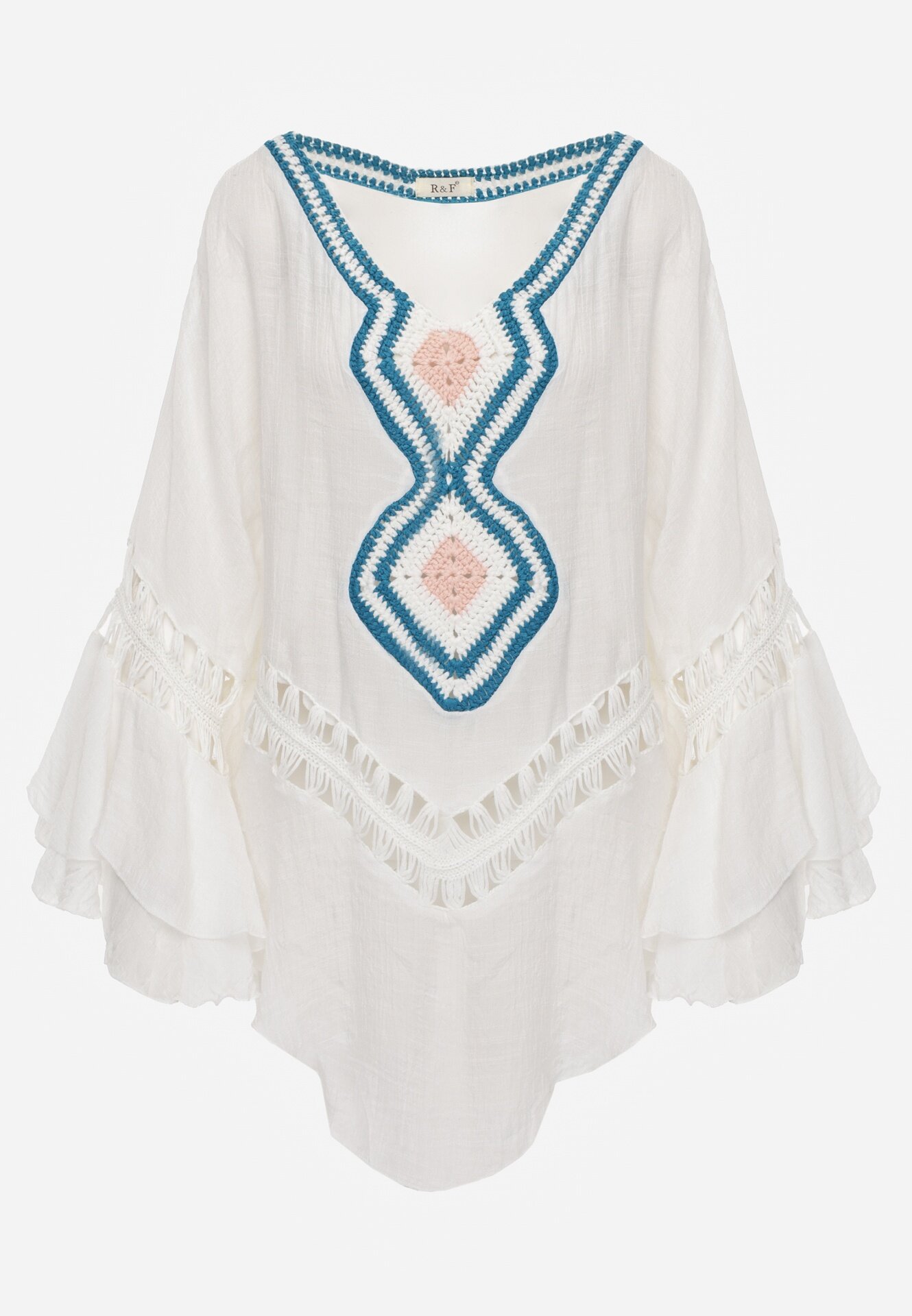 r&f fashion Cardigan Asimetric Alb cu Inserții Ajurate și Volane Hirisa