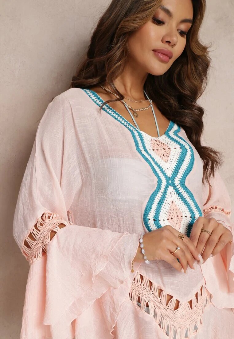 r&f fashion Cardigan Asimetric Roz deschis cu Inserții Ajurate și Volănașe Hirisa