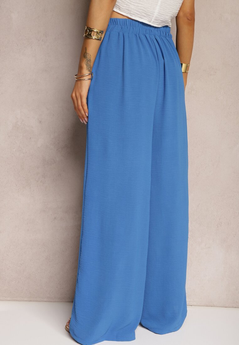 r&f fashion Pantaloni albaștri stil Aladdin cu talie înaltă finisați cu elastic în talie Riselma