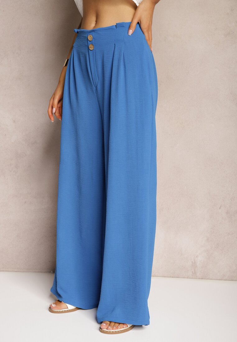 r&f fashion Pantaloni albaștri stil Aladdin cu talie înaltă finisați cu elastic în talie Riselma