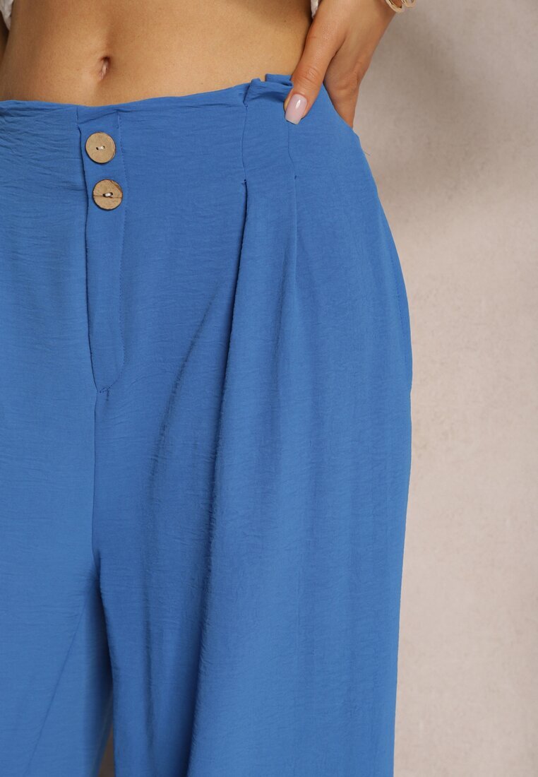 r&f fashion Pantaloni albaștri stil Aladdin cu talie înaltă finisați cu elastic în talie Riselma