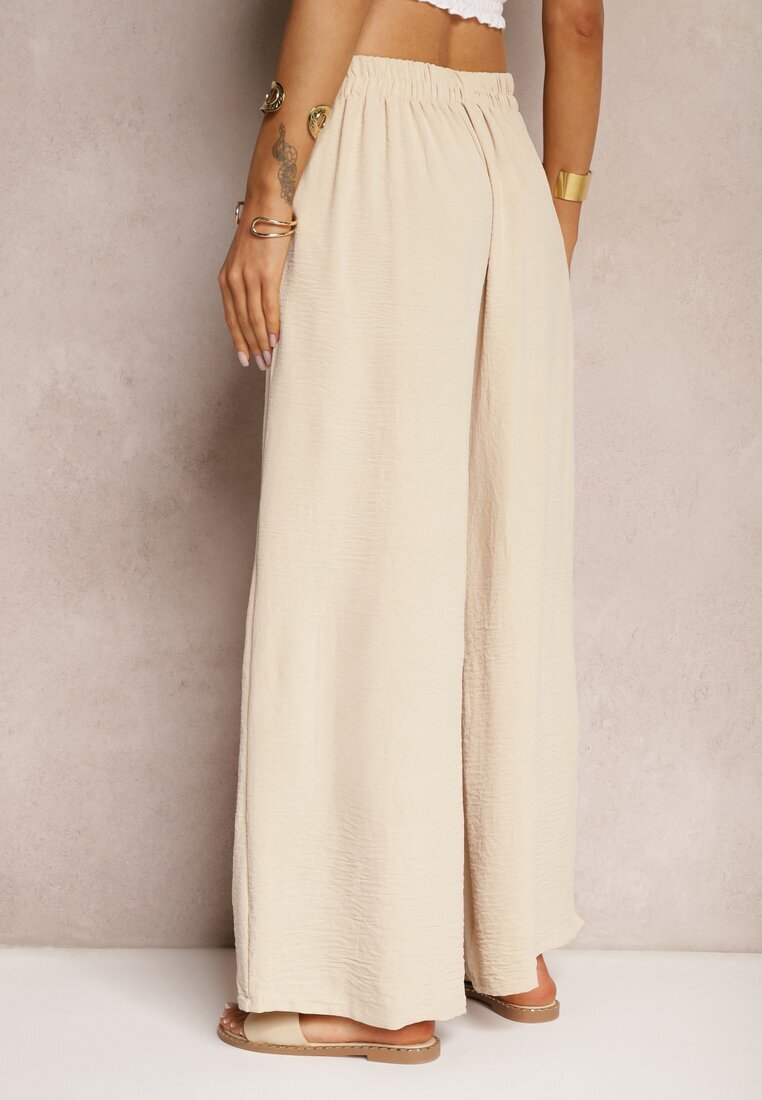 r&f fashion Pantaloni Bej în stil Aladdin High Waist Finisați cu elastic în talie Riselma