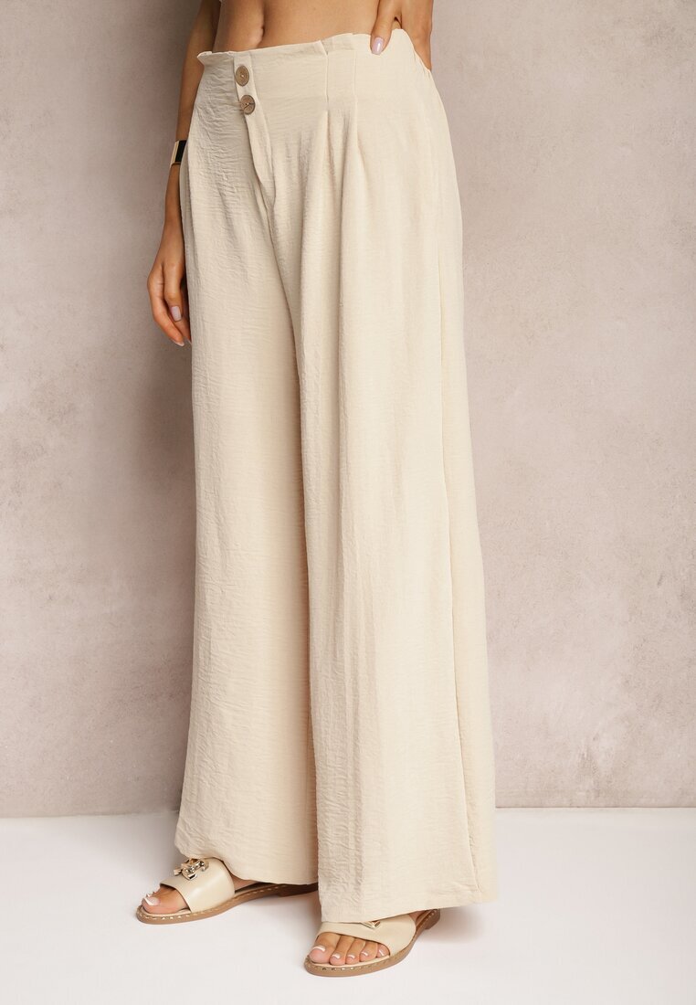 r&f fashion Pantaloni Bej în stil Aladdin High Waist Finisați cu elastic în talie Riselma