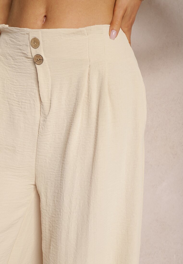 r&f fashion Pantaloni Bej în stil Aladdin High Waist Finisați cu elastic în talie Riselma