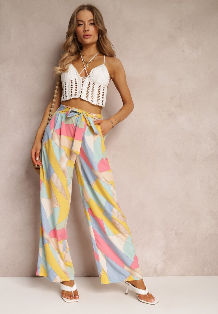 r&f fashion Pantaloni Bej Largi cu Legătură Sanitis