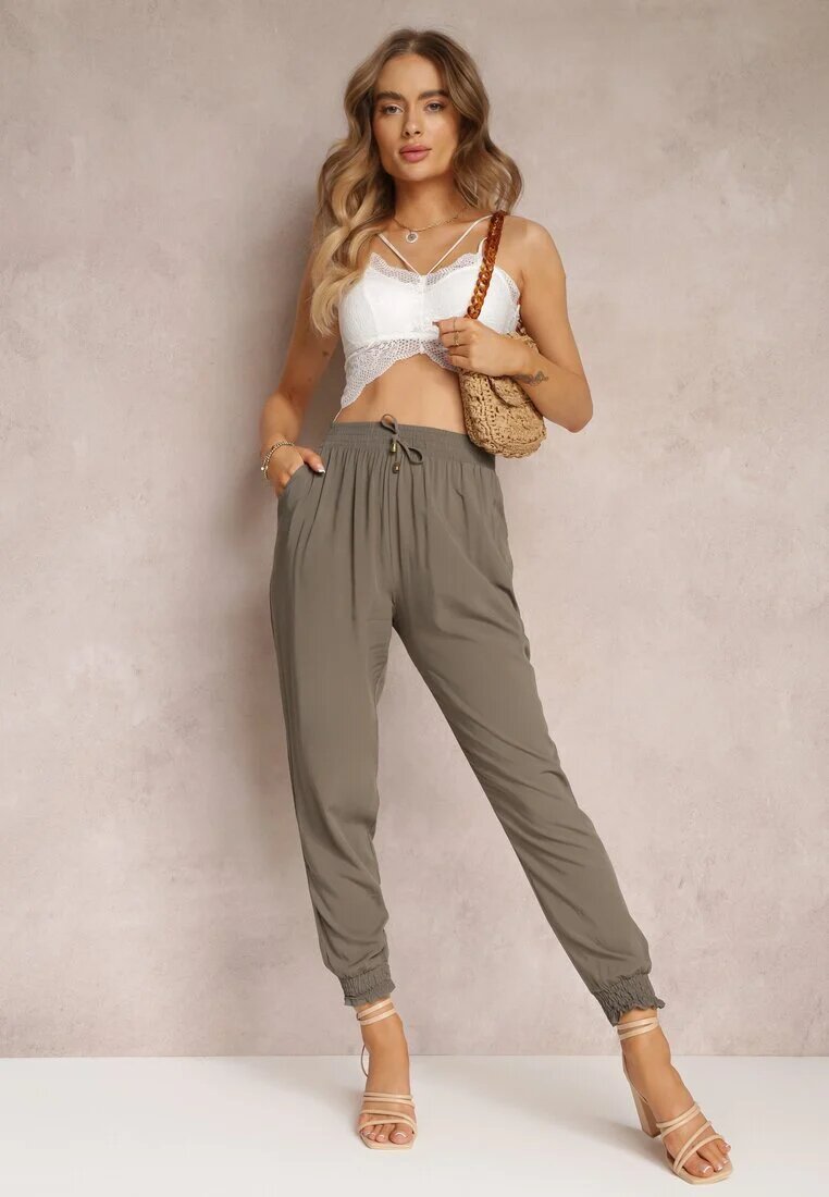 r&f fashion Pantaloni jogger Verde închis cu elastic în talie Canie