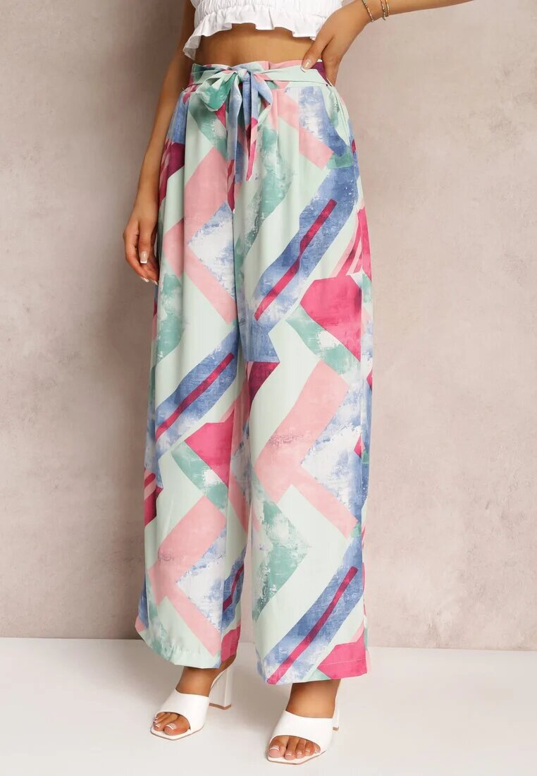 r&f fashion Pantaloni Mentă cu picioare largi și elastic cu cordon în talie Maselia