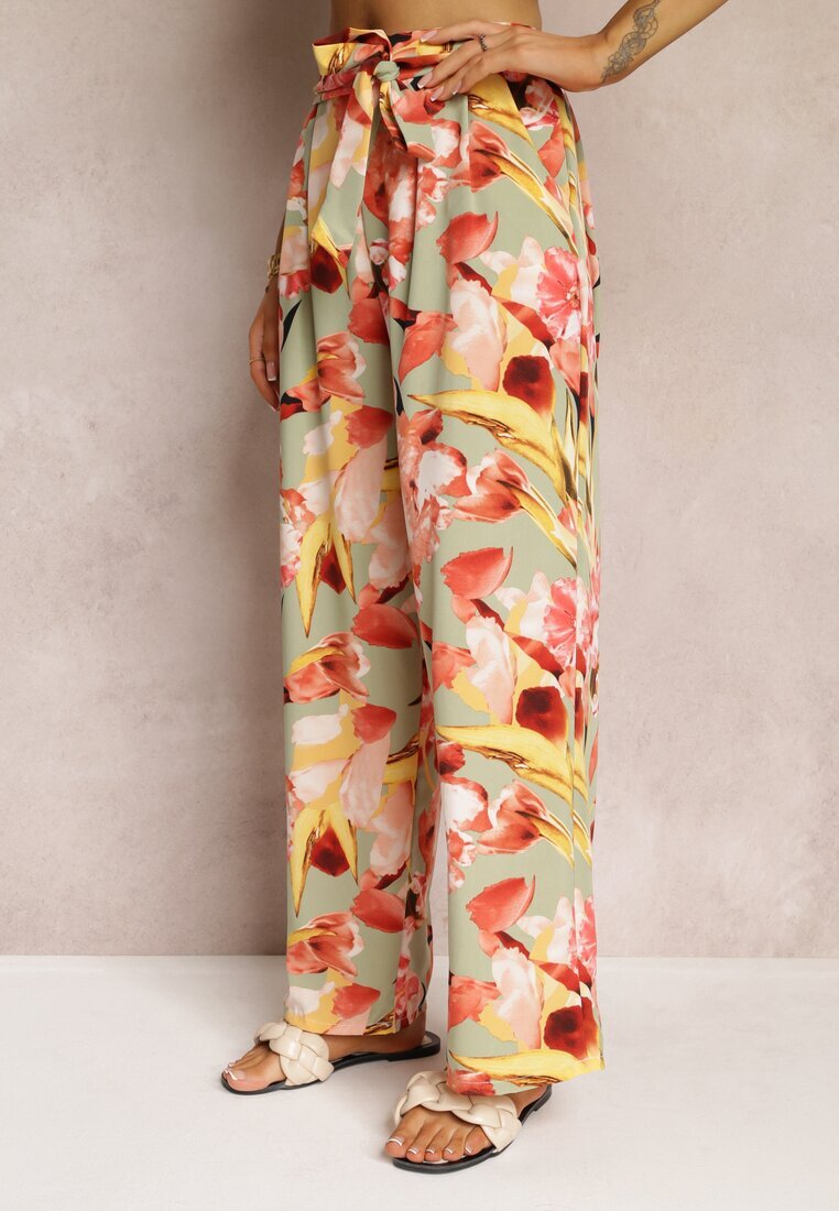 r&f fashion Pantaloni Mentă-Roșii Lari cu flori Alirria