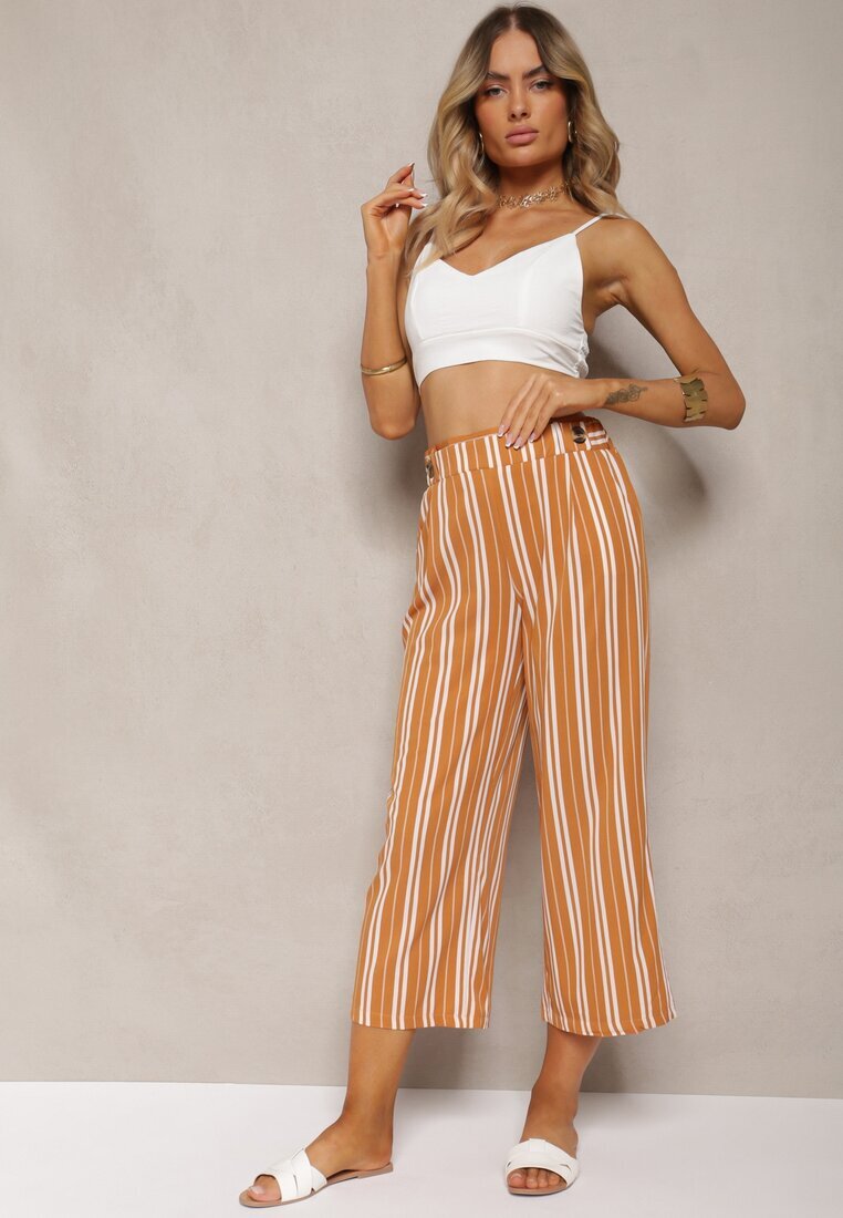 r&f fashion Pantaloni Portocalii Largi cu elastic în talie și imprimeu cu dungi Jamiena