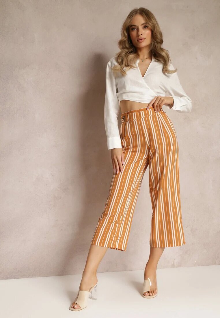 r&f fashion Pantaloni Portocalii Largi cu elastic în talie și imprimeu cu dungi Jamiena
