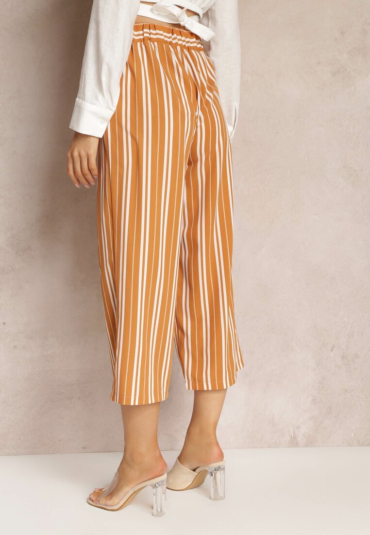 r&f fashion Pantaloni Portocalii Largi cu elastic în talie și imprimeu cu dungi Jamiena