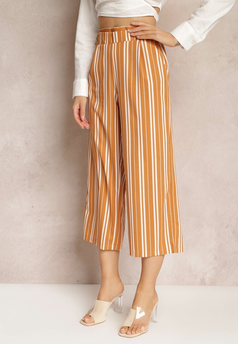 r&f fashion Pantaloni Portocalii Largi cu elastic în talie și imprimeu cu dungi Jamiena
