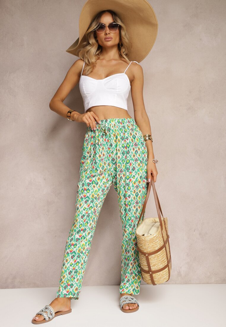 r&f fashion Pantaloni Verzi din Viscoză cu Talie Înaltă și Croială Clasică finisați cu Elastic în Talie Dalfea