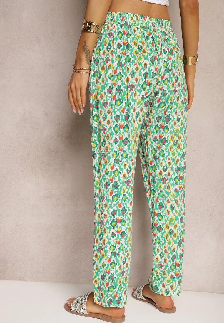 r&f fashion Pantaloni Verzi din Viscoză cu Talie Înaltă și Croială Clasică finisați cu Elastic în Talie Dalfea