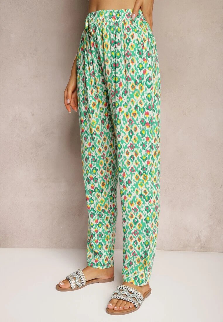 r&f fashion Pantaloni Verzi din Viscoză cu Talie Înaltă și Croială Clasică finisați cu Elastic în Talie Dalfea