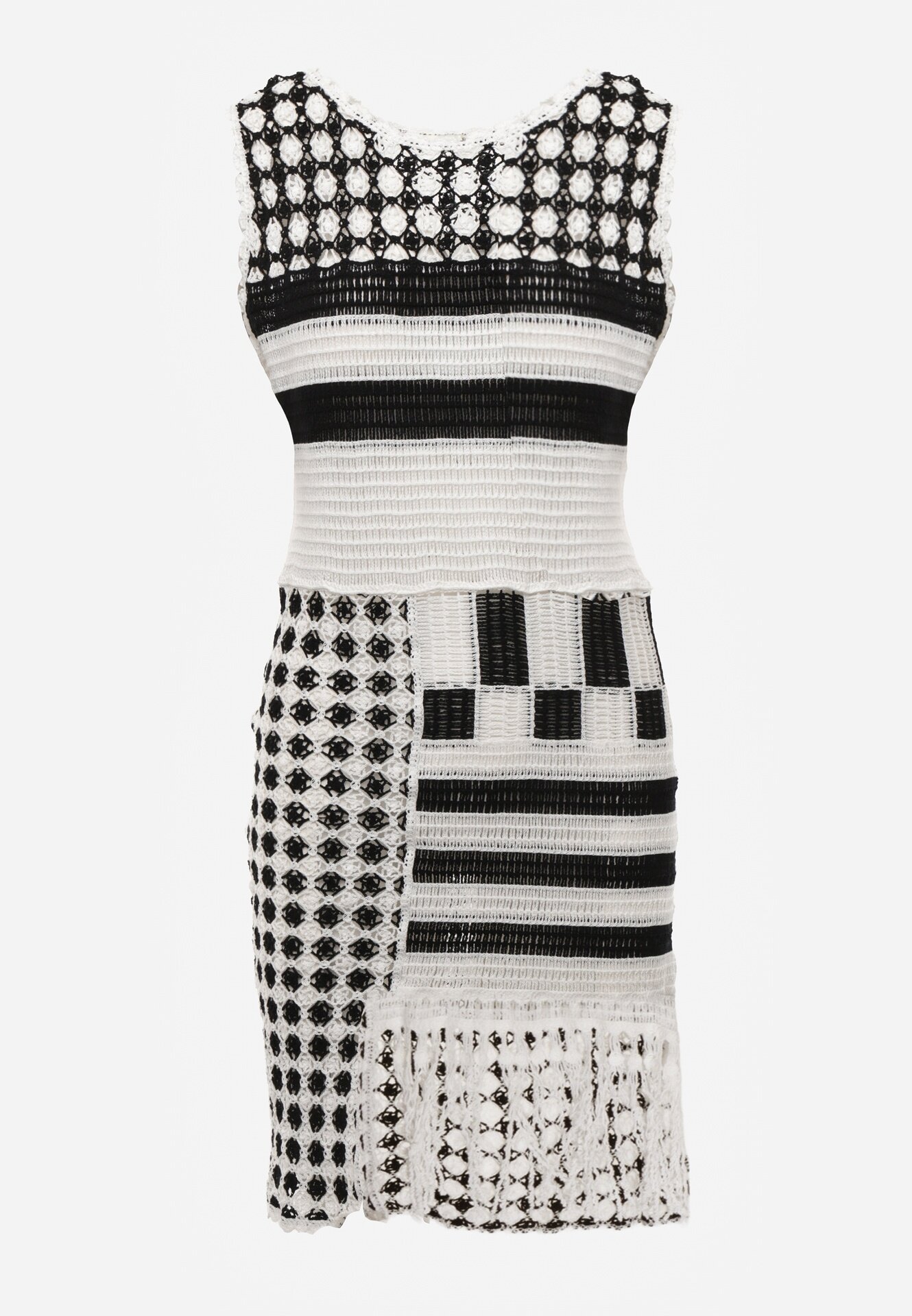 r&f fashion Rochie Ajurată Albă-Neagră din Bumbac fără Mâneci Cophalia