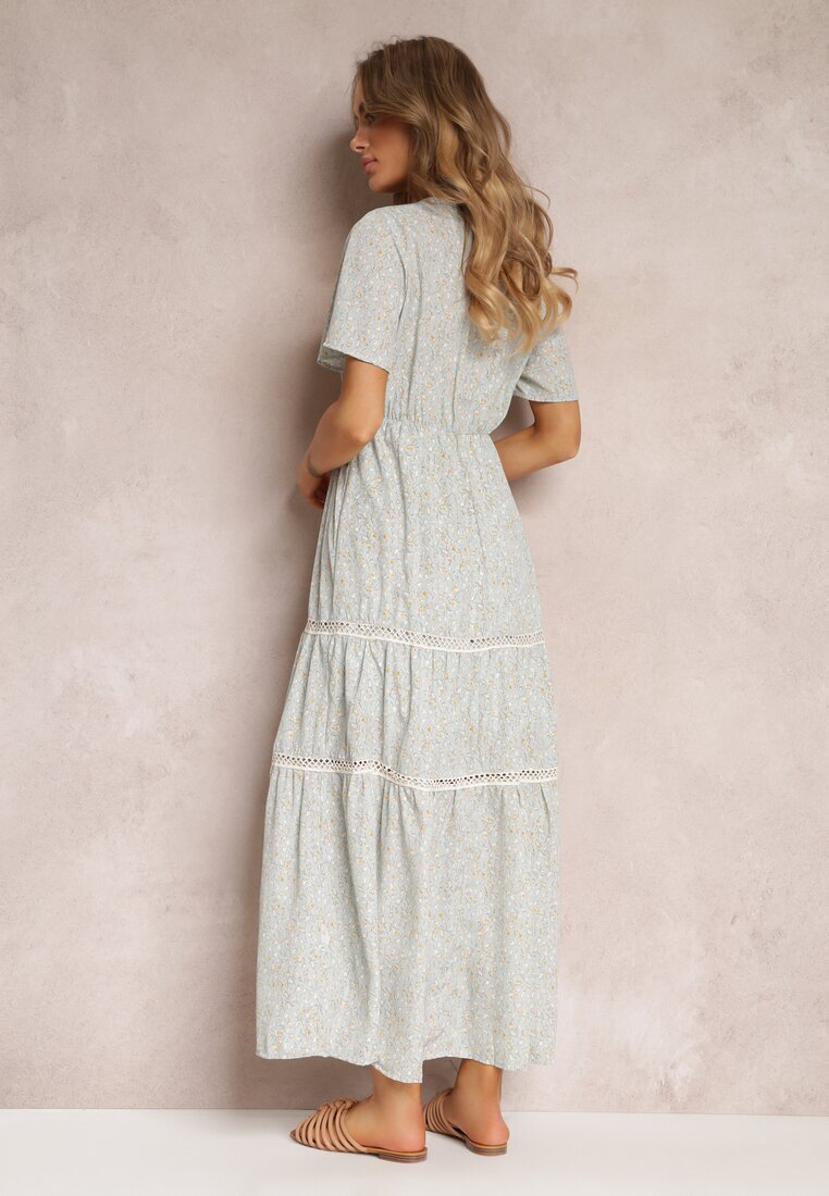 r&f fashion Rochie Albastru deschis Boho cu ciucuri și decorațiuni ajurate Poniti