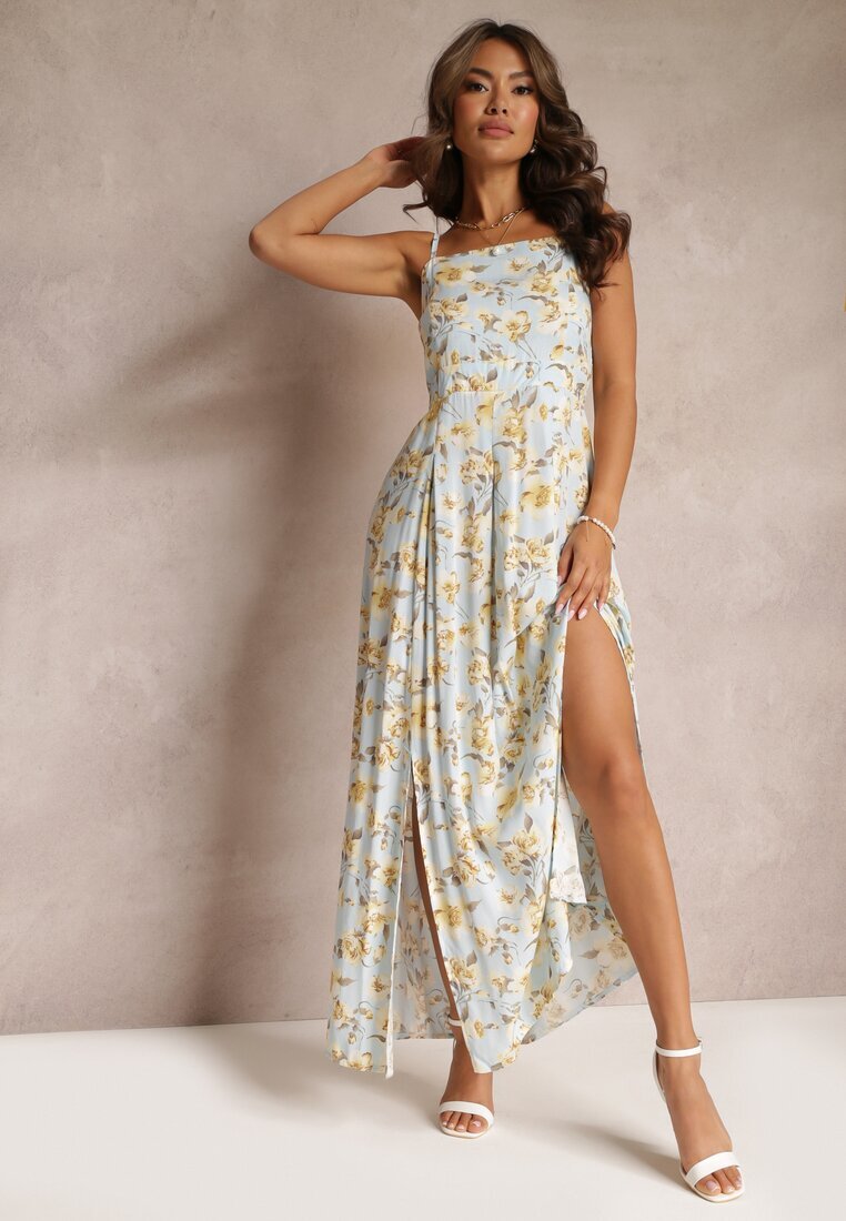 r&f fashion Rochie Maxi Albastru deschis cu Bretele Reglabile și Decolteu Pătrat Calapi
