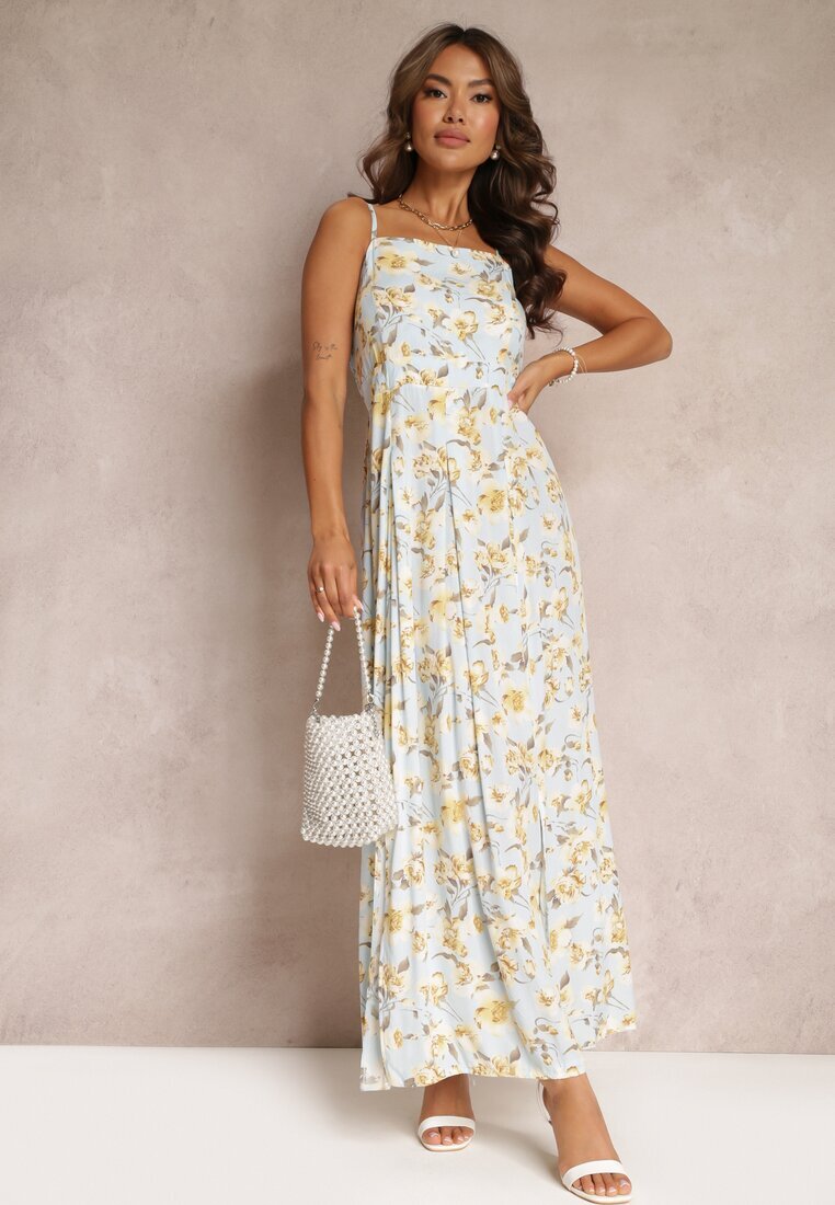 r&f fashion Rochie Maxi Albastru deschis cu Bretele Reglabile și Decolteu Pătrat Calapi