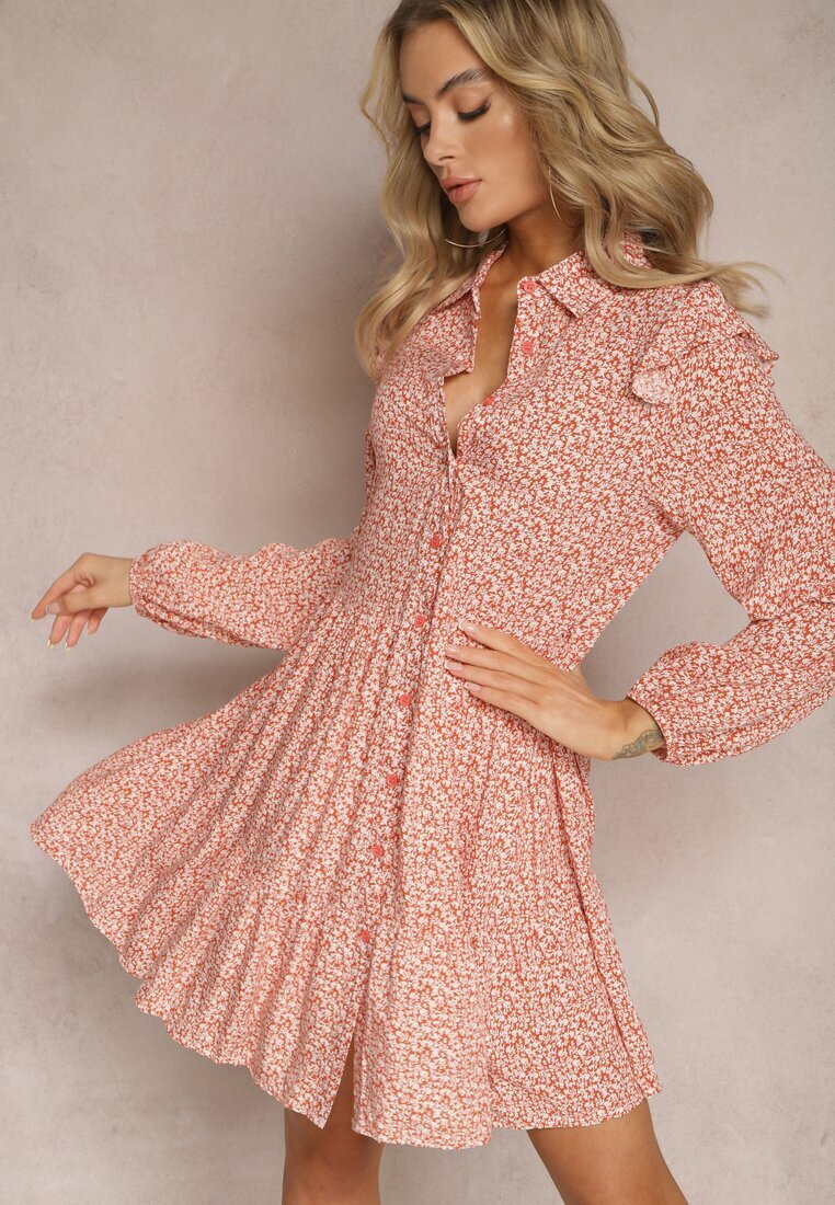r&f fashion Rochie Mini Roz evazată cu flori cu volane Limrena