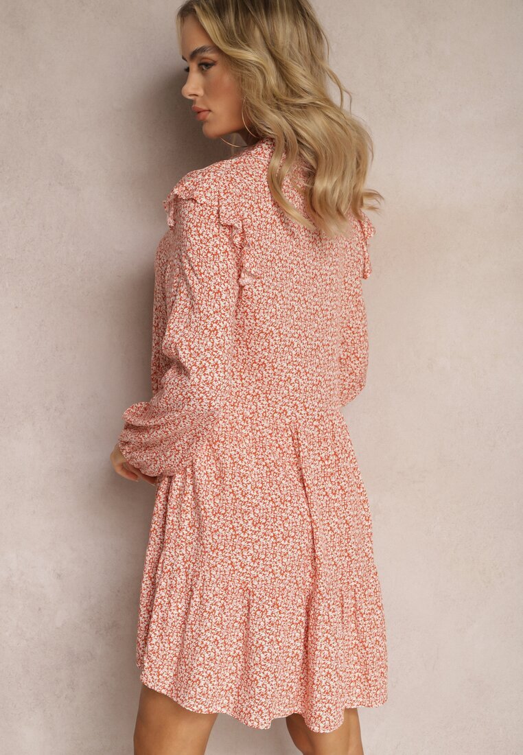 r&f fashion Rochie Mini Roz evazată cu flori cu volane Limrena