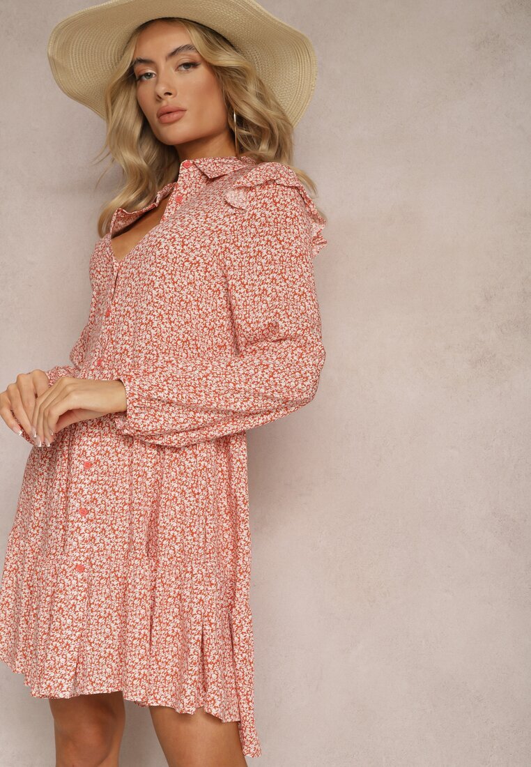 r&f fashion Rochie Mini Roz evazată cu flori cu volane Limrena