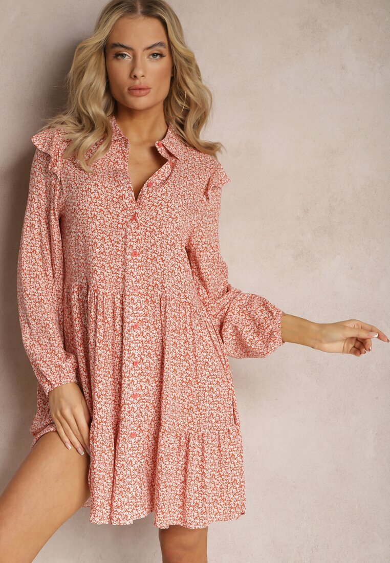 r&f fashion Rochie Mini Roz evazată cu flori cu volane Limrena