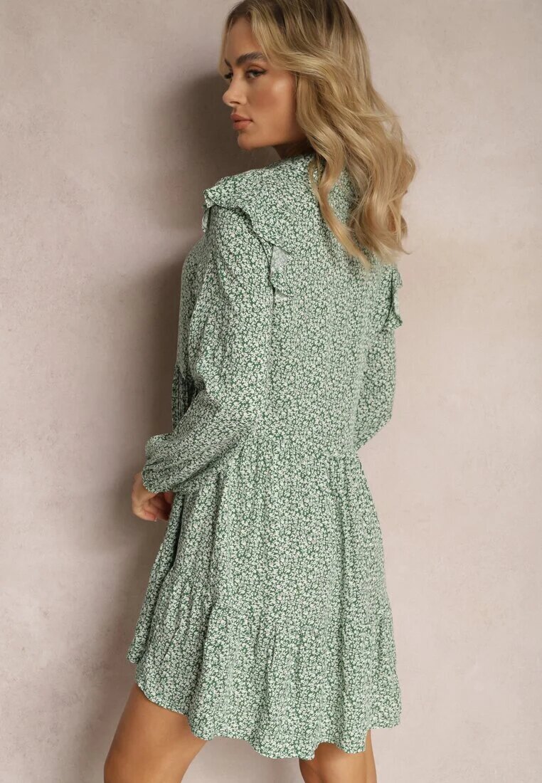r&f fashion Rochie Mini Verde cu croi evazat cu imprimeu floral cu volane Limrena