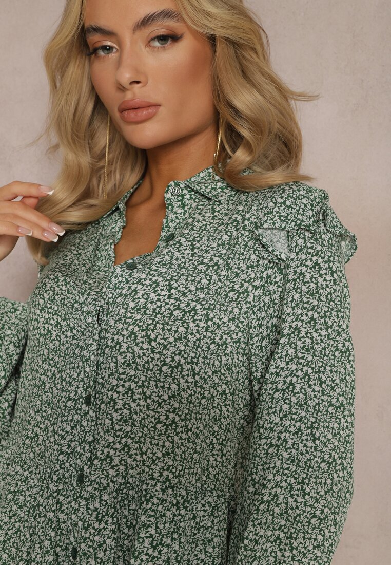 r&f fashion Rochie Mini Verde cu croi evazat cu imprimeu floral cu volane Limrena