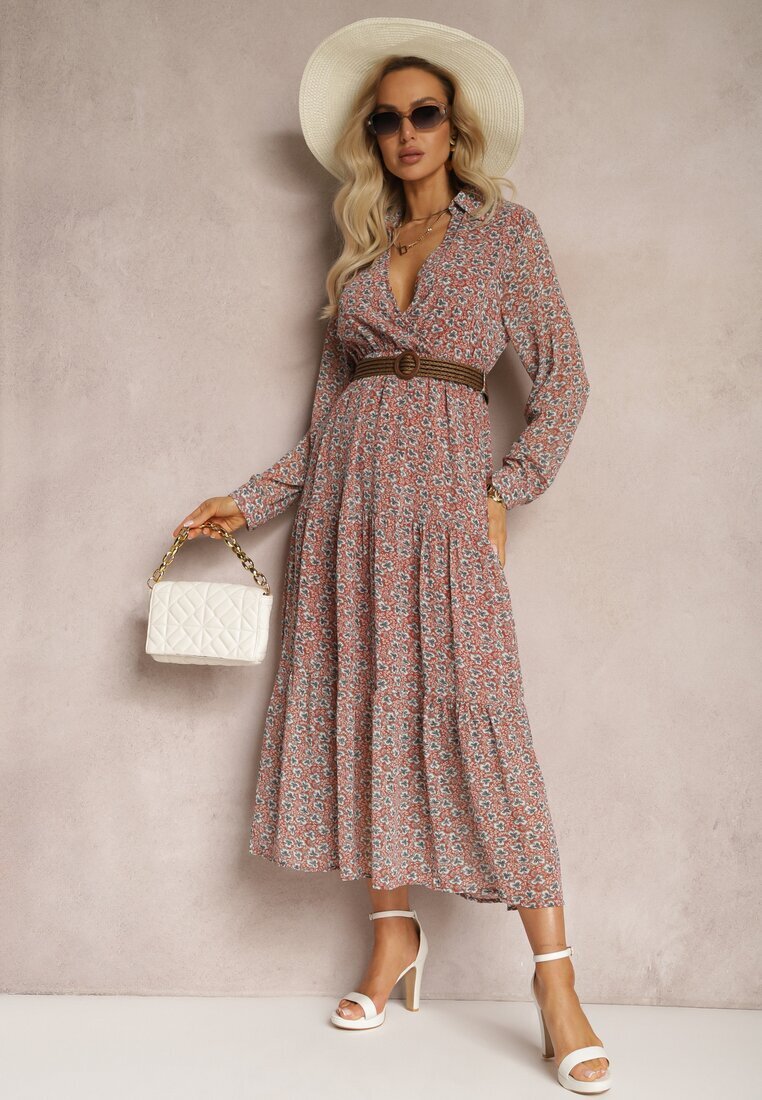 r&f fashion Rochie Roz Evazată cu Flori cu Curea Rakhila
