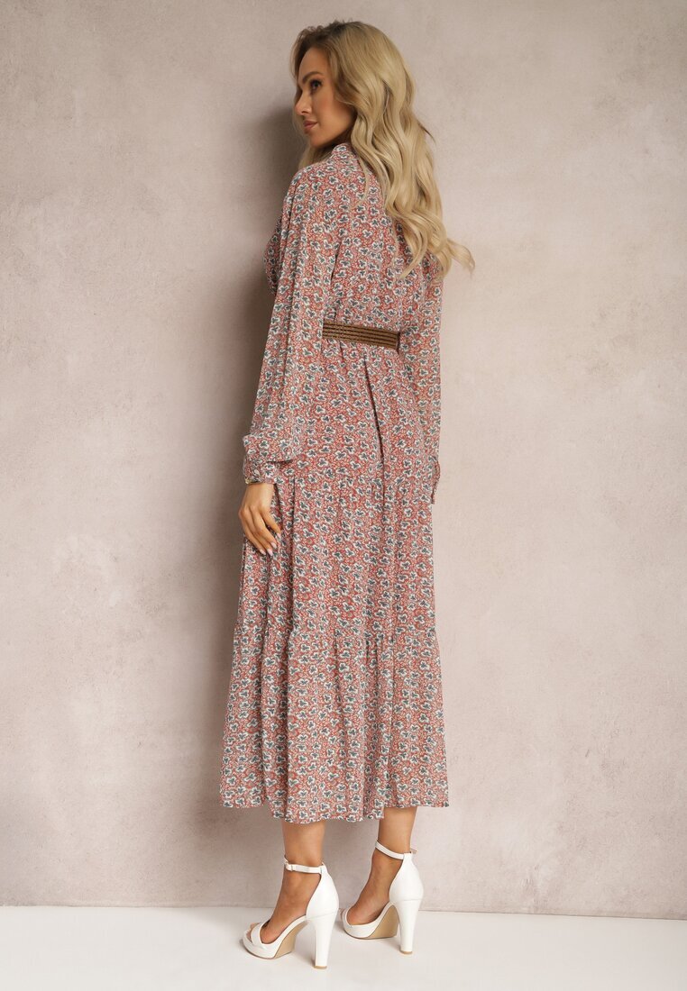 r&f fashion Rochie Roz Evazată cu Flori cu Curea Rakhila