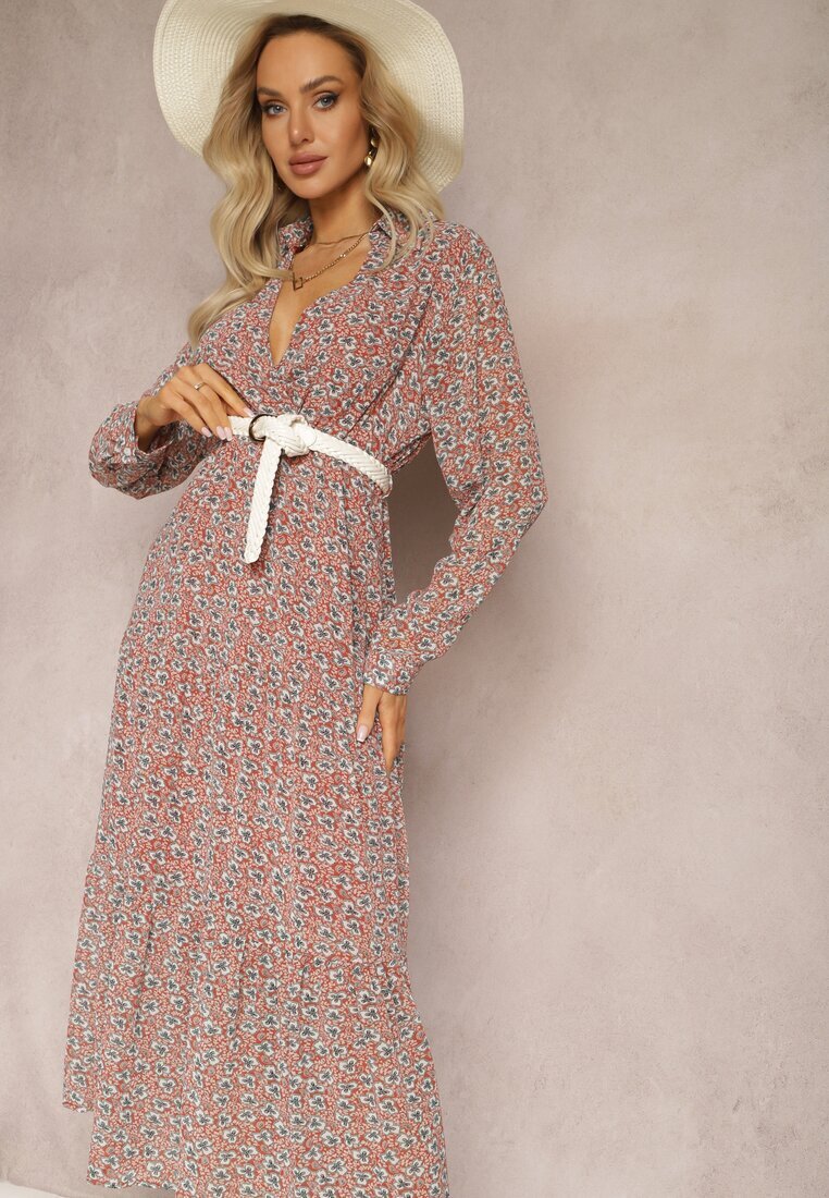 r&f fashion Rochie Roz Evazată cu Flori cu Curea Rakhila