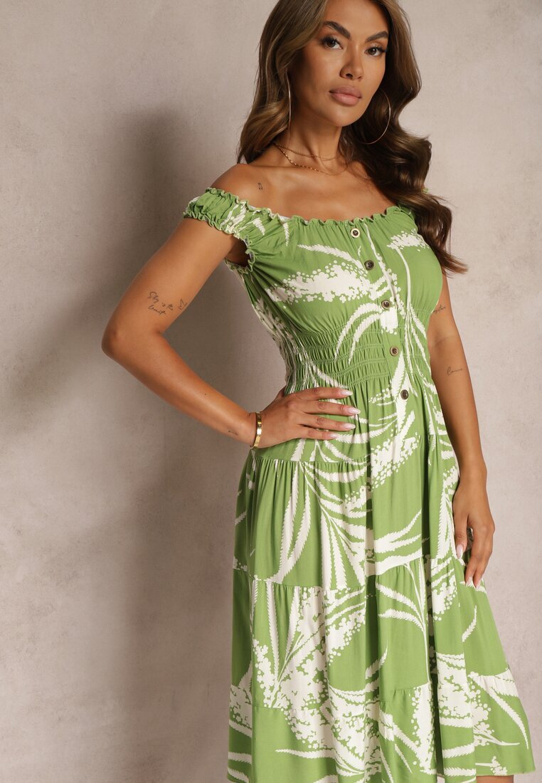 r&f fashion Rochie Verde deschis din viscoză cu bretele cu elastic în talie Peslifea