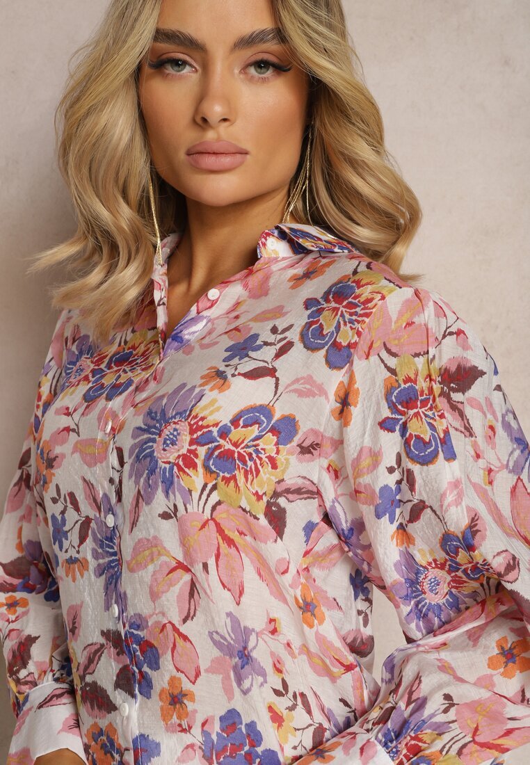 retro & icone Cămașă Alb-roz florală cu mâneci bufante Runelia