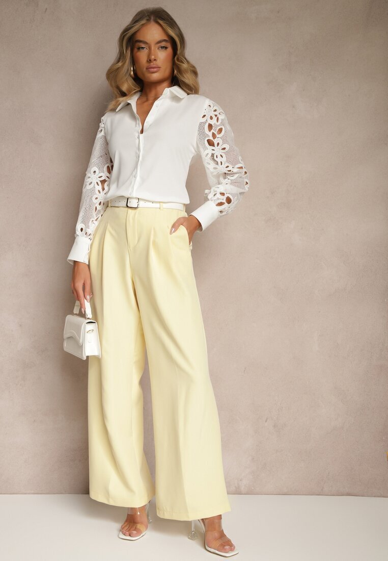 retro & icone Cămașă Albă cu Mâneci Elegante Împodobite cu Dantelă Ajourată Urecca