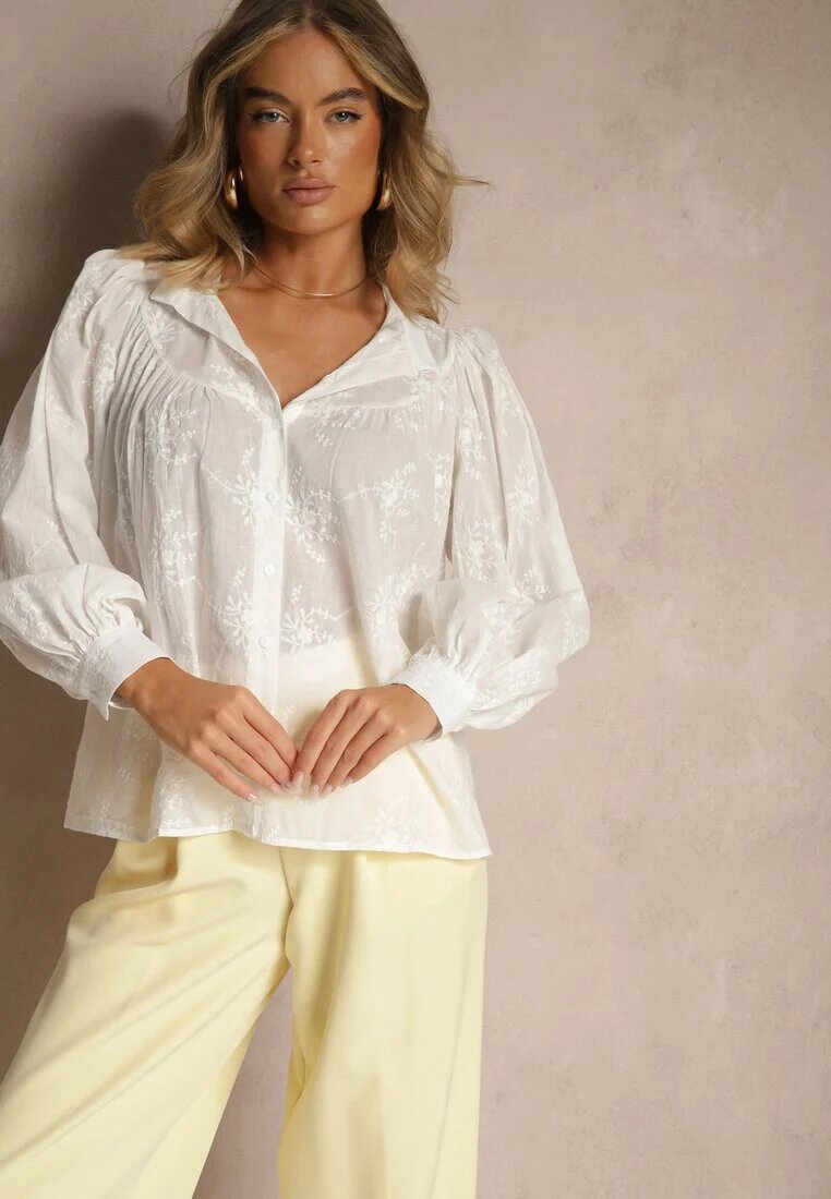 retro & icone Cămașă Albă Din bumbac cu Broderie Decorativă Lascam