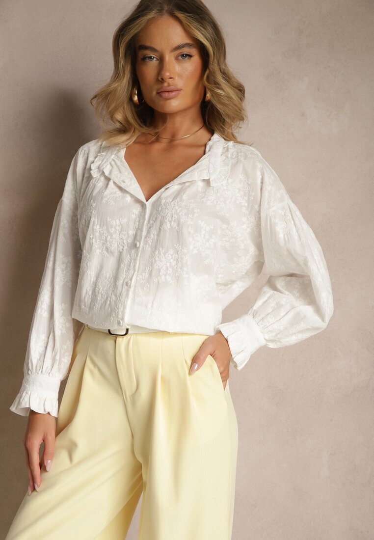 retro & icone Cămașă Albă din Bumbac cu Broderie Delicată Nikoridie