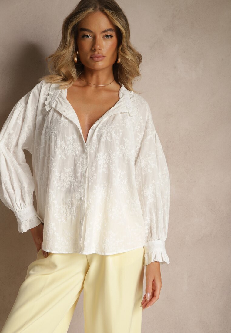 retro & icone Cămașă Albă din Bumbac cu Broderie Delicată Nikoridie