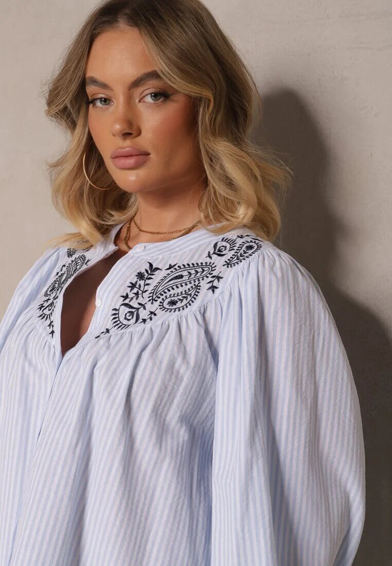 retro & icone Cămașă Albastru deschis din bumbac cu broderie Norretis