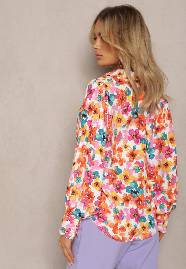 retro & icone Cămașă Florală Alb-Portocalie cu nasturi Phello
